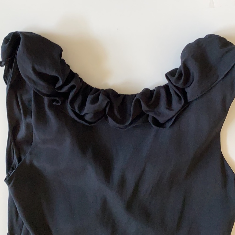 Rebecca Taylor Black Stretch Silk Ruffle Trim Sleeveless Top - Picture 8 of 10